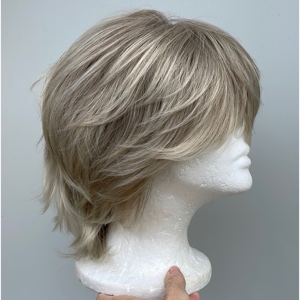 NWT platinum blonde silverwhite grey blonde wig short 9” shaggy layers men’s wig - Picture 3 of 13